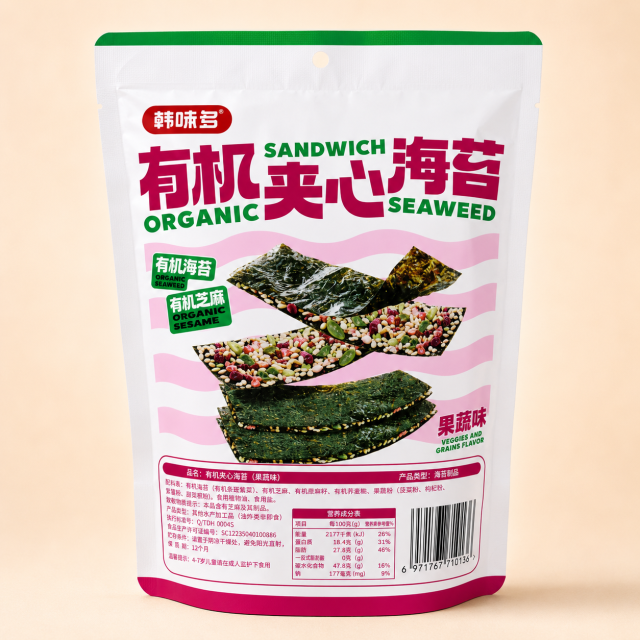 Hanweiduo Organic Sandwich Seaweed - Fruits and Vegetables Flavour 30g韩味多有机夹心海苔果蔬味
