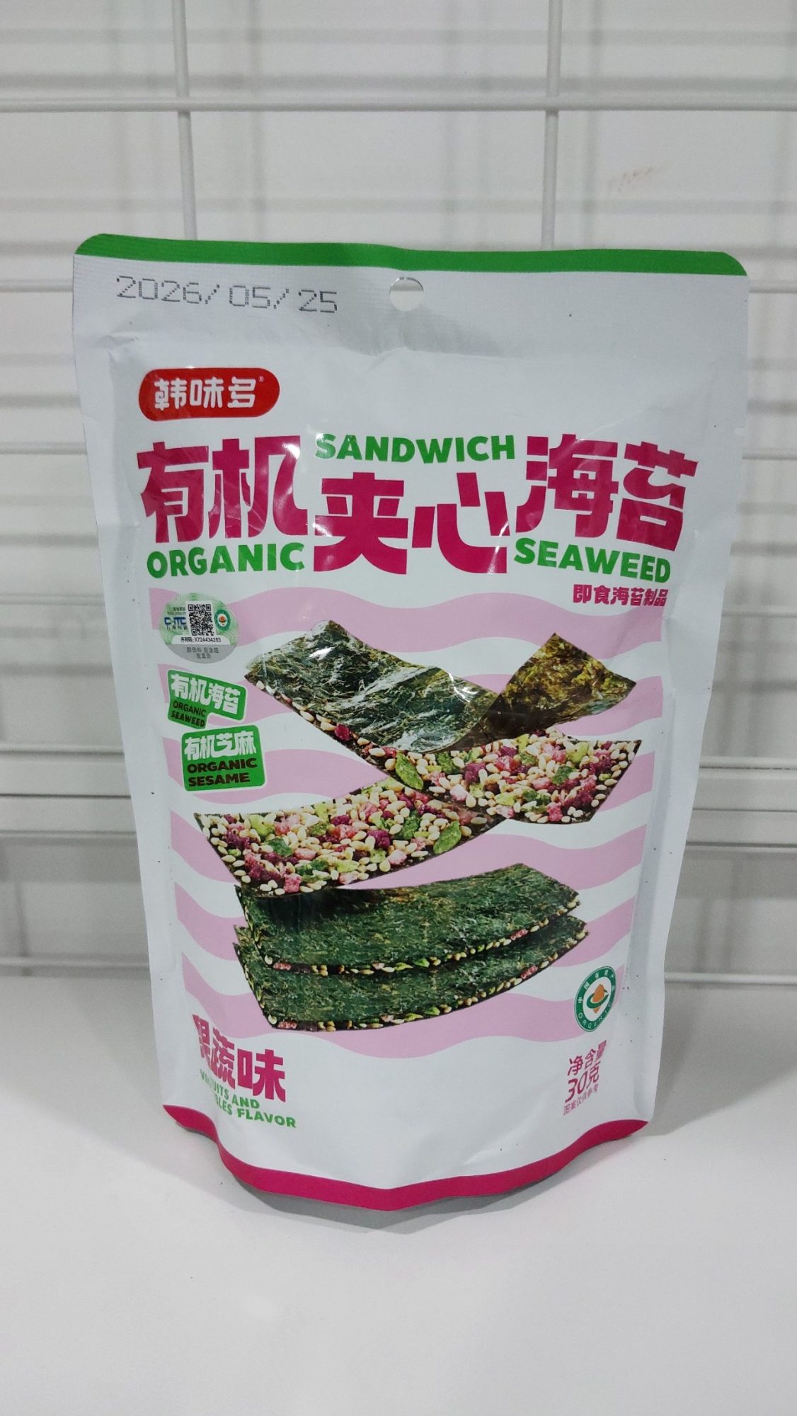 Hanweiduo Organic Sandwich Seaweed - Sesame Flavour 30g韩味多有机夹心海苔芝麻味