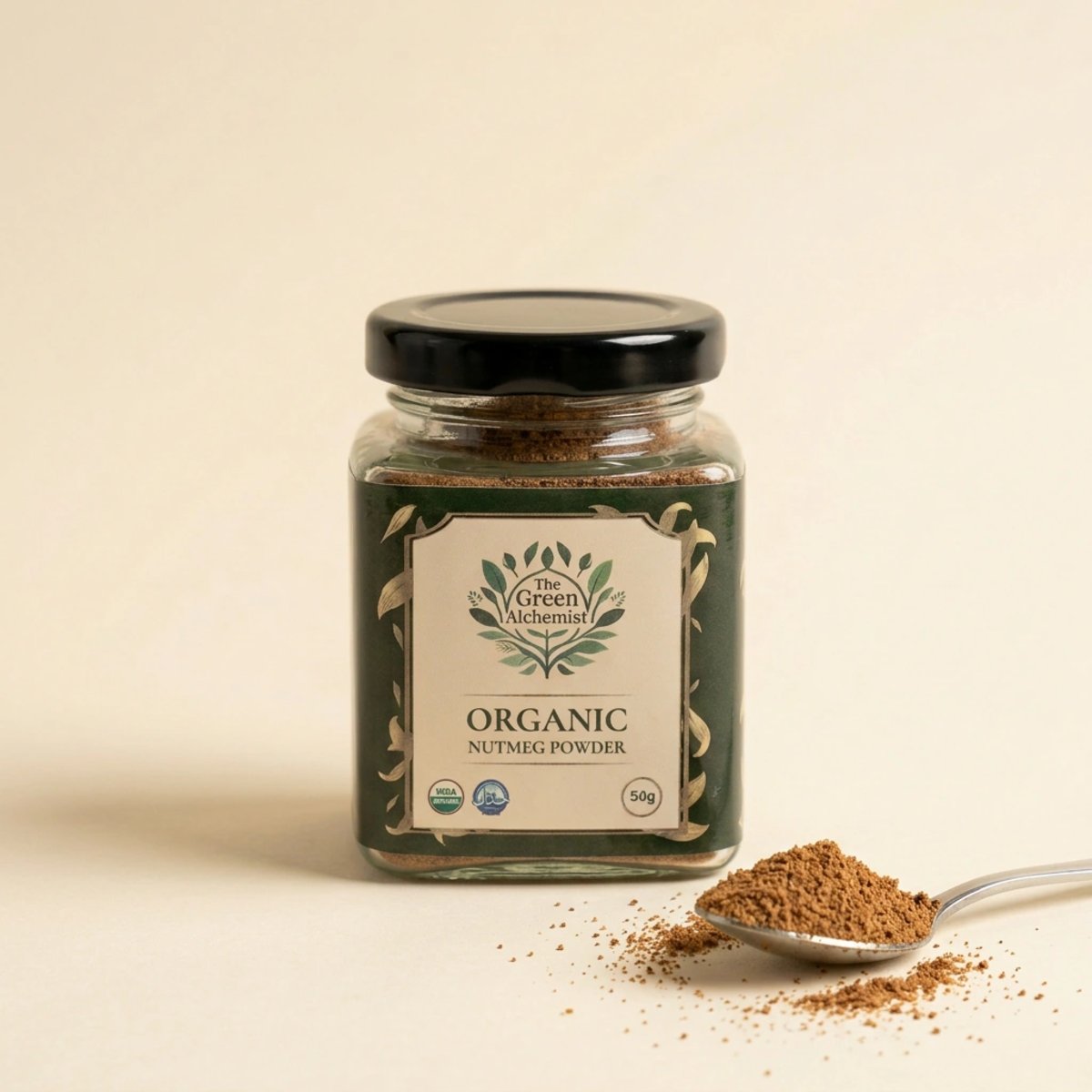 TGA - Organic Nutmeg Powder in Glass Bottle, 100g