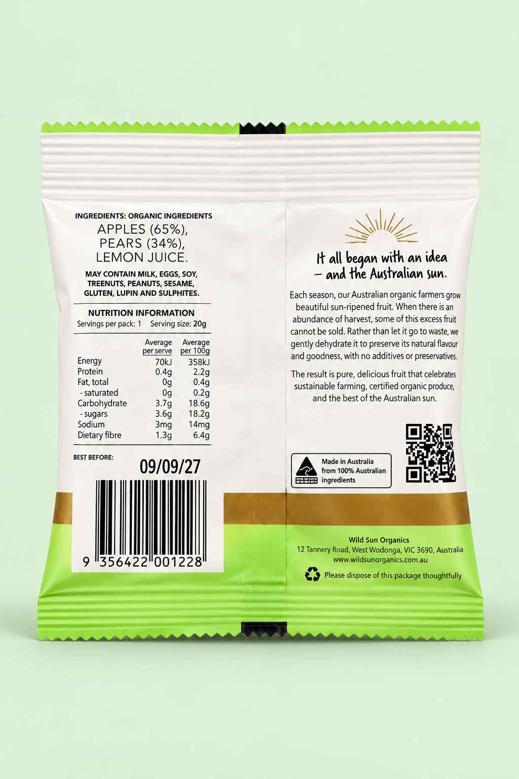 Wild Sun Organics – Organic Dried Apple & Pear (20g) Australia