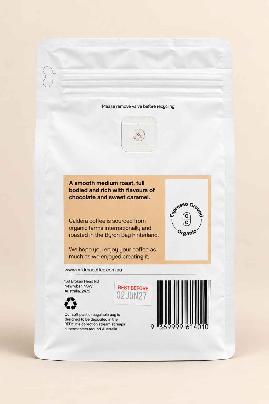 Caldera Coffee – Organic Espresso Ground Coffee (250g) Australia
