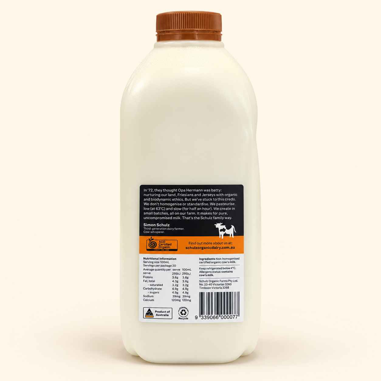Schulz Organic Dairy – Organic Full Cream Milk (2L) Australia