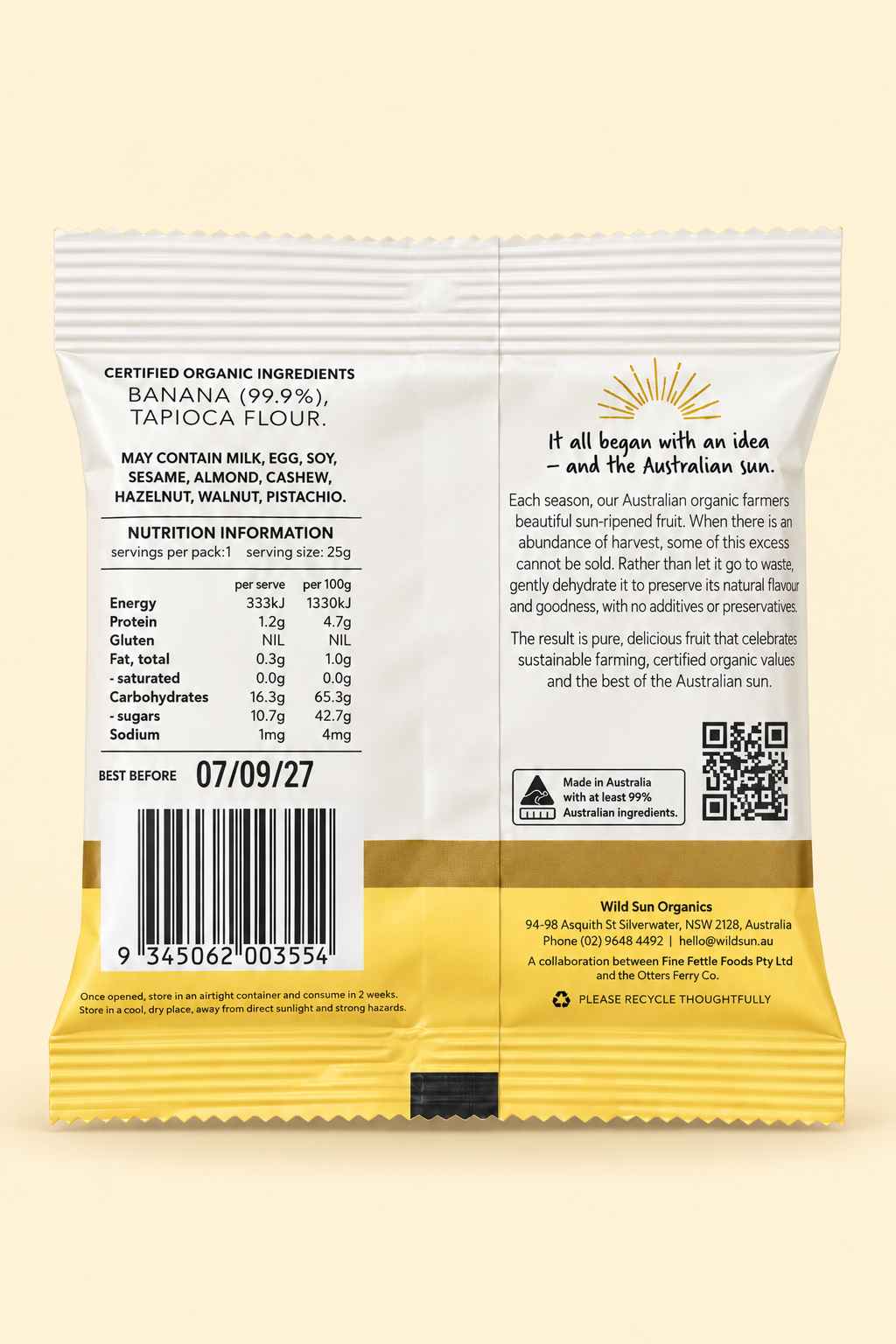 Wild Sun Organics – Organic Dried Banana (25g) Australia